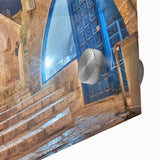 Large abstract wall art of Tel Aviv skyline in muted earth tones on acrylic glass, suitable for dining room ambiance.