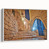 Vintage poster art of Tel Aviv skyline in vibrant colors on a large framed canvas, suitable for living room decor.