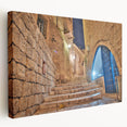 Tel Aviv skyline on large stretched canvas in muted earth tones, ideal for kitchen wall art.
