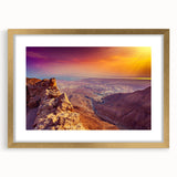 Extra large abstract art print of Middle Eastern scenery in muted gold and brown tones, framed with a mat.
