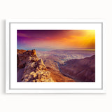 Abstract art print depicting a Middle Eastern scenery in muted earth tones, framed with a white mat.