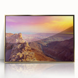 Framed acrylic print of a Middle-Eastern scenery in gold and earth tones, suitable for modern art wall decor.