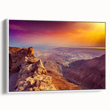 Vintage poster art of a Middle Eastern scenery on extra-large framed canvas, featuring colorful art against black.