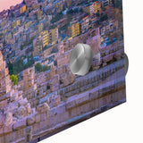 Large abstract wall art depicting Middle Eastern Jordan scenery in muted earth tones on acrylic glass.
