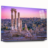 Acrylic print of a Middle Eastern Jordanian landscape in muted earth tones, ideal for dining room decor.