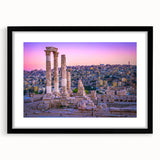 Extra large, textured abstract art print depicting colorful, abstract Middle Eastern scenery on a black framed canvas.