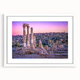 Abstract art print of Jordanian landscape in muted earth tones on a white-framed mat, ideal for dining room decor.