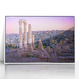 Art deco poster of Jordan scenery in muted earth tones on framed acrylic, ideal for modern art wall decor in a nursery.
