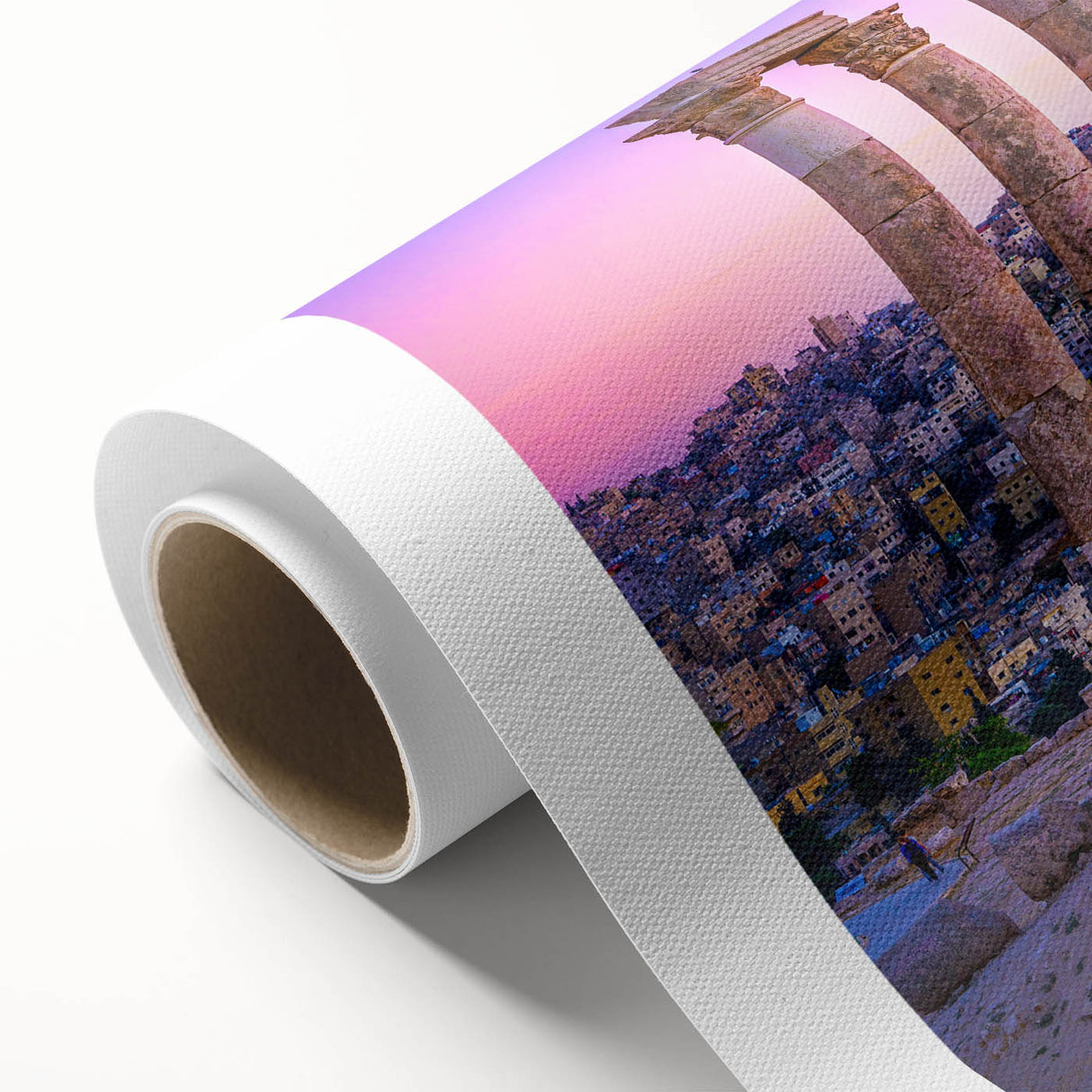 Art Deco poster of a Middle-Eastern Jordanian scenery in soft earth tones on rolled canvas.