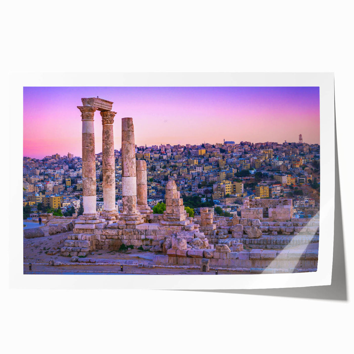 Extra large rolled print of a Middle Eastern Jordan scenery, featuring earthy tones and floral elements.