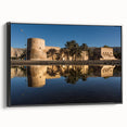 Black and white framed canvas of a vintage Oman landscape, ideal for bedroom wall art.
