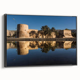 Black and white framed canvas of a vintage Oman landscape, ideal for bedroom wall art.