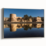 Landscape art painting of a Middle Eastern scene on a framed canvas, featuring vibrant colors and vintage poster style.