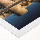 Art deco poster of an Omani landscape in earth tones on rolled canvas, suitable for dining room decor.