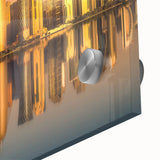 Large abstract wall art depicting the Qatar skyline in muted earth tones on acrylic glass, ideal for dining room ambiance.