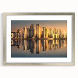Textured art print of an abstract Qatar scenery in muted earth tones on a framed silver mat, suitable for bedroom decor.