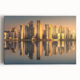 Black and white photograph of the Qatar skyline on large stretched canvas, suitable for kitchen wall art.