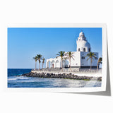 Extra large rolled print of a Saudi Arabian landscape with floral elements in muted earth tones.