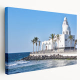 Large stretched canvas featuring a detailed depiction of a Middle Eastern desert scene, ideal for kitchen wall art.