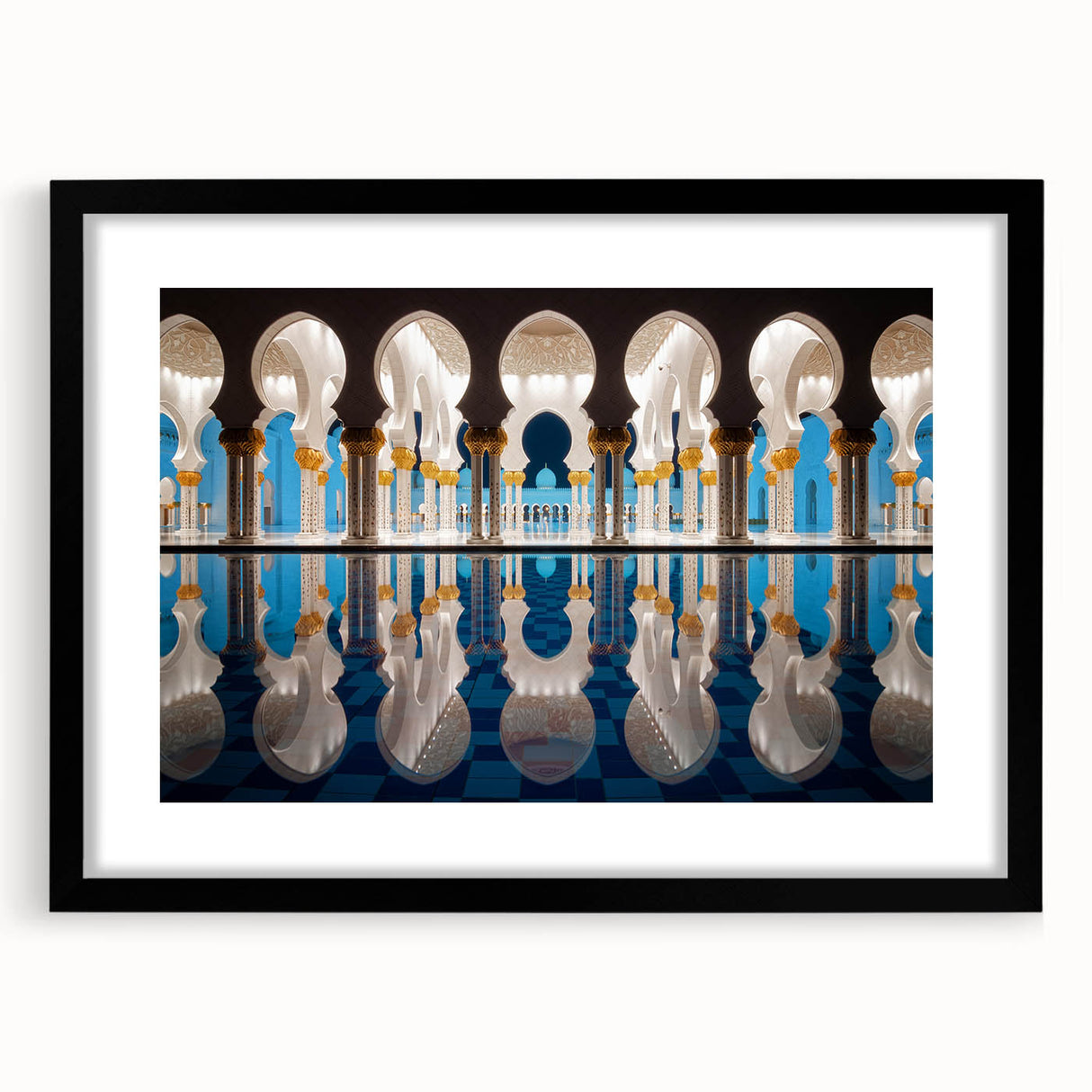 Abstract art print of Abu Dhabi skyline in vibrant colors on a textured, extra large canvas, ideal for living room decor.
