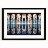 Abstract art print of Abu Dhabi skyline in vibrant colors on a textured, extra large canvas, ideal for living room decor.