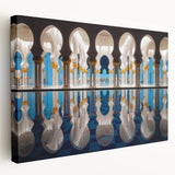 Abu Dhabi skyline depicted in muted earth tones on a large stretched canvas, ideal for kitchen wall art.