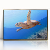 Framed acrylic print of a serene Fiji ocean scene in soft blue and green hues, ideal for modern art wall decor.