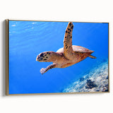 Framed canvas depicting a serene Fiji landscape in muted blues and greens, ideal for bedroom wall art.