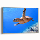 Framed canvas landscape art depicting a vibrant Fijian coastline with a vintage poster style.