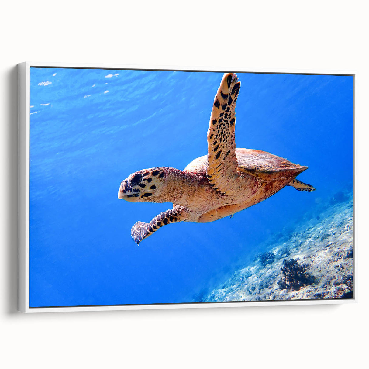 Vintage poster art of a Fiji landscape on a framed canvas in vibrant colors, ideal for living room decor.