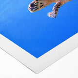 Art deco poster of a serene Oceania Fiji scenery in muted blue and green tones on rolled canvas.