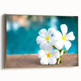 Framed canvas of a serene Bora Bora landscape in muted blues and greens, ideal for bedroom wall art.