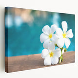 Side view of a stretched canvas featuring a serene Bora Bora seascape with vivid blue and turquoise waters.