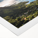 Art deco poster of Tahiti coastline in pastel shades on rolled canvas, suitable for dining room wall art.