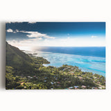 Black and white stretched canvas of Tahiti's coastal scenery, ideal for kitchen wall art.