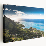 Large stretched canvas depicting a serene Tahiti beach scene, ideal for kitchen wall art.