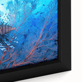 Extra large framed canvas featuring textured, colorful abstract scenery with dominant black tones.