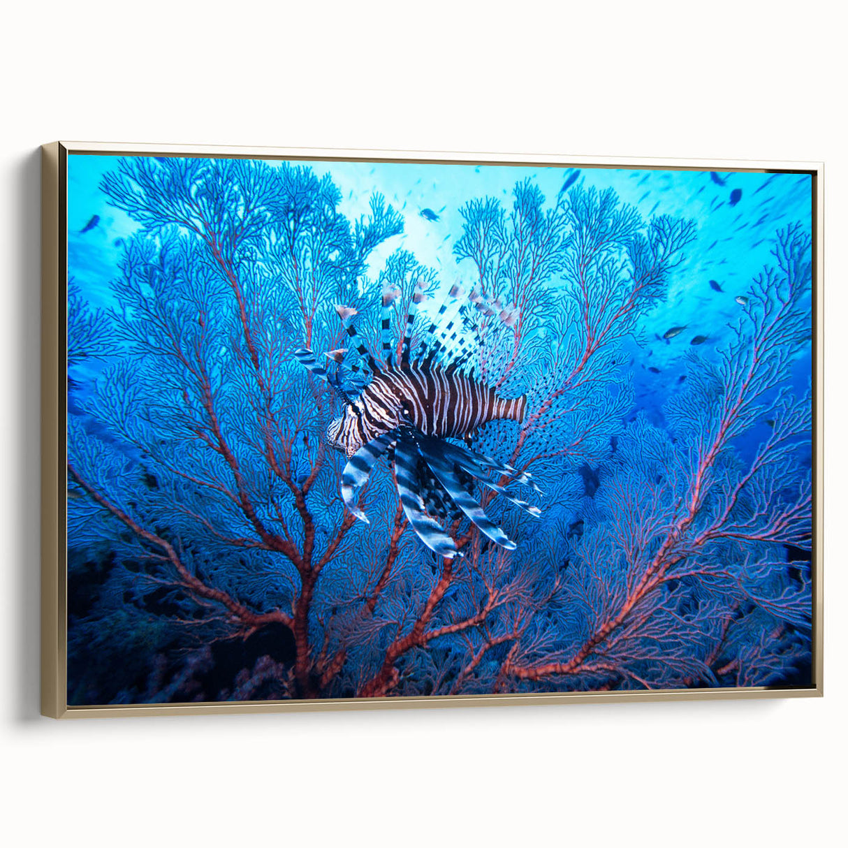 Framed canvas featuring a vintage-style landscape painting of Micronesia in muted gold and black tones.