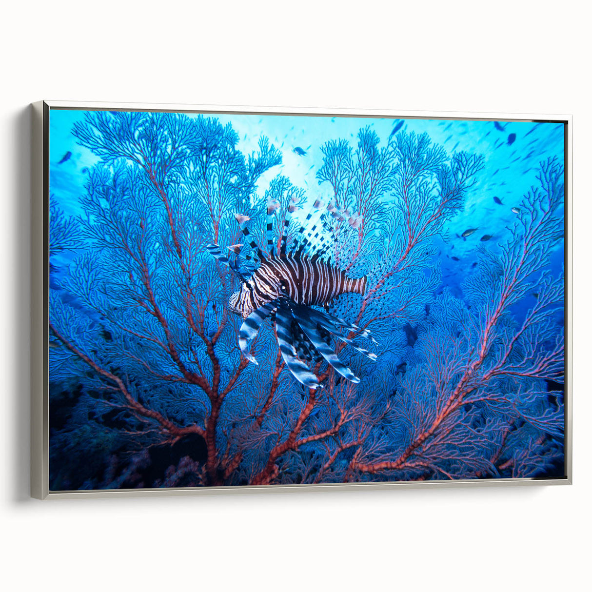 Landscape art painting of Oceania's scenery on a framed canvas, featuring colorful art with black accents.