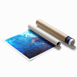 Extra large rolled print of a Micronesian oceanic scenery with vibrant blue and green tones.