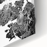 Large abstract wall art of Auckland skyline in muted blue and gray tones on acrylic glass, ideal for dining room art.