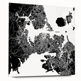 Textured art acrylic print depicting an abstract Auckland skyline in muted blue and gray tones, suitable for bedroom decor.