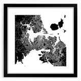 Extra large abstract art print of Auckland skyline in vibrant, colorful hues on a black framed canvas.