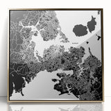 Framed acrylic print of Auckland skyline in muted gold tones, ideal for modern art wall decor.