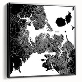 Black and white framed canvas of Auckland's landscape, ideal for bedroom wall art.