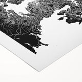 Art Deco poster of Auckland skyline in muted gray and blue tones on rolled canvas, suitable for dining room wall art.