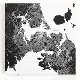 Black and white photo of Auckland skyline on large stretched canvas, ideal for kitchen wall art.