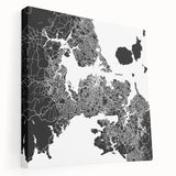 Panoramic view of Auckland skyline in muted blue and gray tones on a stretched canvas, suitable for kitchen wall art.