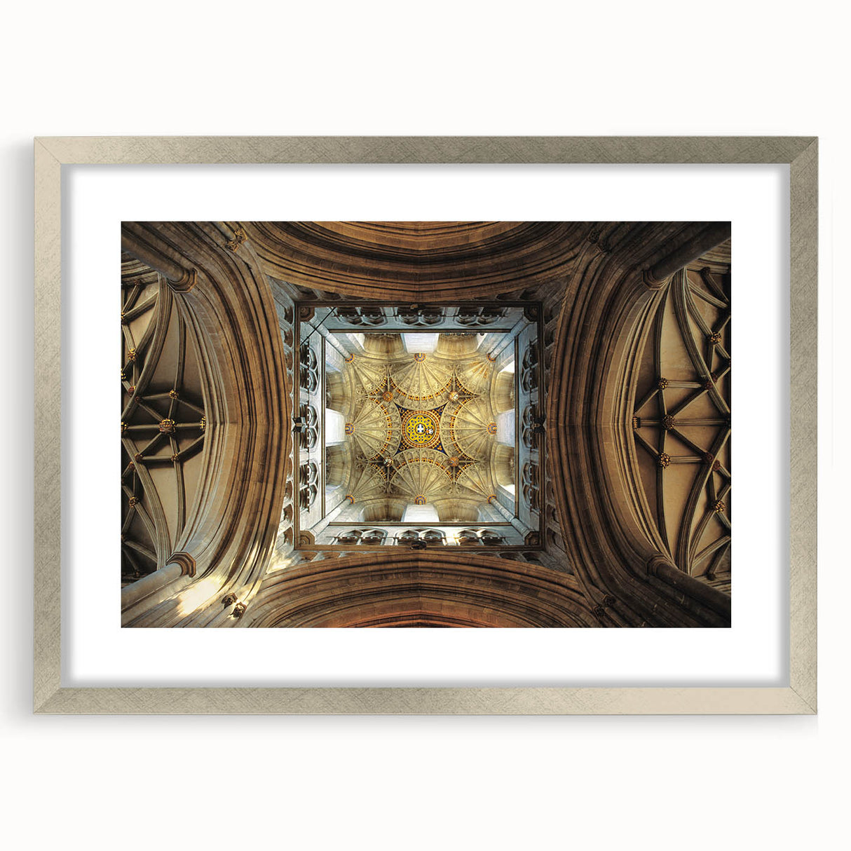 Textured abstract art print depicting the Canterbury, New Zealand scenery in muted earth tones, framed in silver.