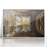 Art deco poster of Canterbury, New Zealand scenery in muted green and blue tones, framed acrylic.